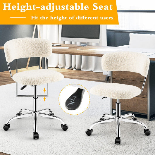 Computer Desk Chair Adjustable Sherpa Office Chair Swivel Vanity Chair-White - Color: White - Minihomy