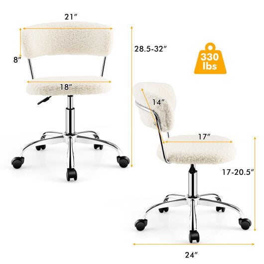 Computer Desk Chair Adjustable Sherpa Office Chair Swivel Vanity Chair-White - Color: White - Minihomy