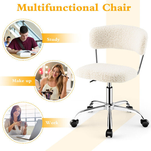 Computer Desk Chair Adjustable Sherpa Office Chair Swivel Vanity Chair-White - Color: White - Minihomy