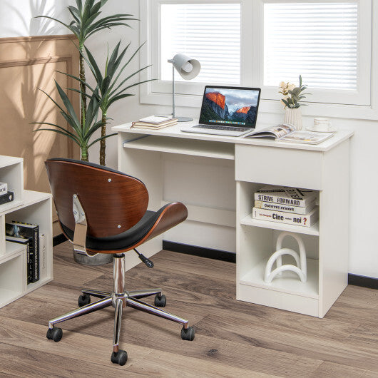 Wooden Computer Desk with CPU Stand-White - Color: White