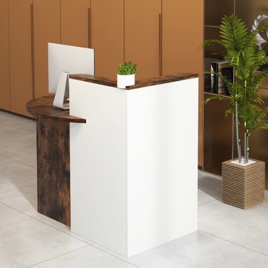 Front Reception Office Desk with Open Shelf and Lockable Drawer-Brown & White - Color: Brown & White - Minihomy