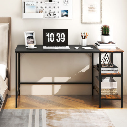 55" Modern Industrial Style Study Writing Desk with 2 Storage Shelves-Black - Color: Black - Minihomy