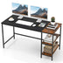 55" Modern Industrial Style Study Writing Desk with 2 Storage Shelves-Black - Color: Black - Minihomy