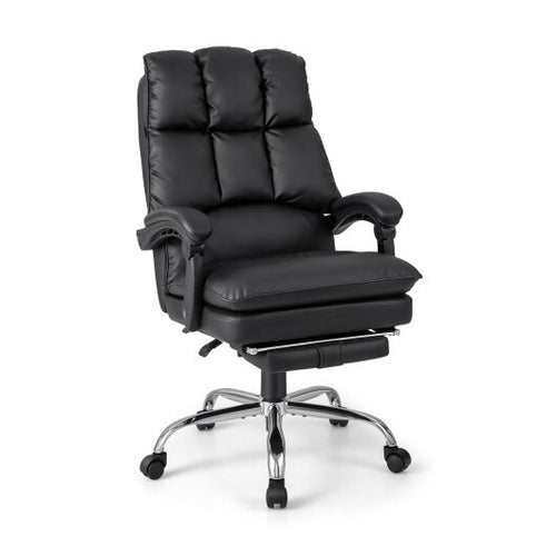 Ergonomic Adjustable Swivel Office Chair with Retractable Footrest-Black - Color: Black