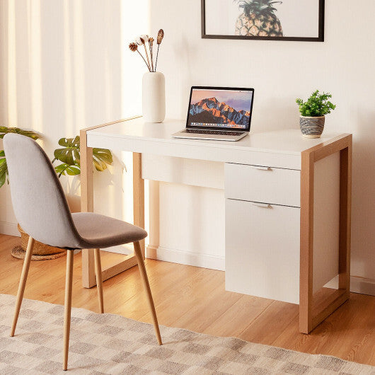 Modern Computer Desk Study Table Writing Workstation with Cabinet and Drawer-White - Color: White - Minihomy