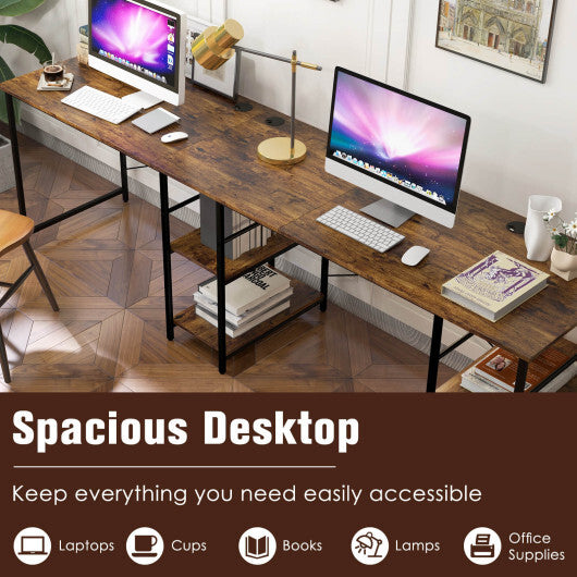 L Shaped Computer Desk with 4 Storage Shelves and Cable Holes-Rustic Brown - Color: Rustic Brown - Minihomy