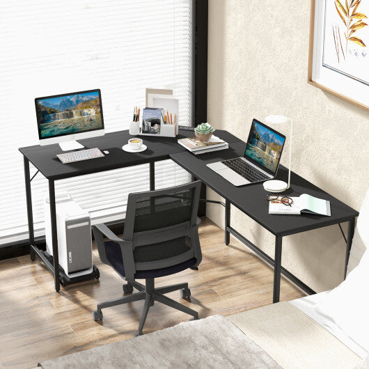 L-Shaped Computer Desk with CPU Stand Power Outlets and USB Ports-Black - Color: Black - Minihomy