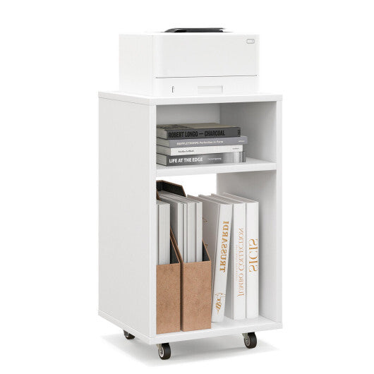 Mobile File Cabinet Wooden Printer Stand Vertical Storage Organizer-White - Minihomy