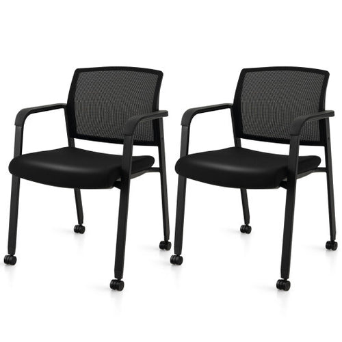 Set of 2 Stackable Reception Room Chairs with Padded Seat-Black - Color: Black