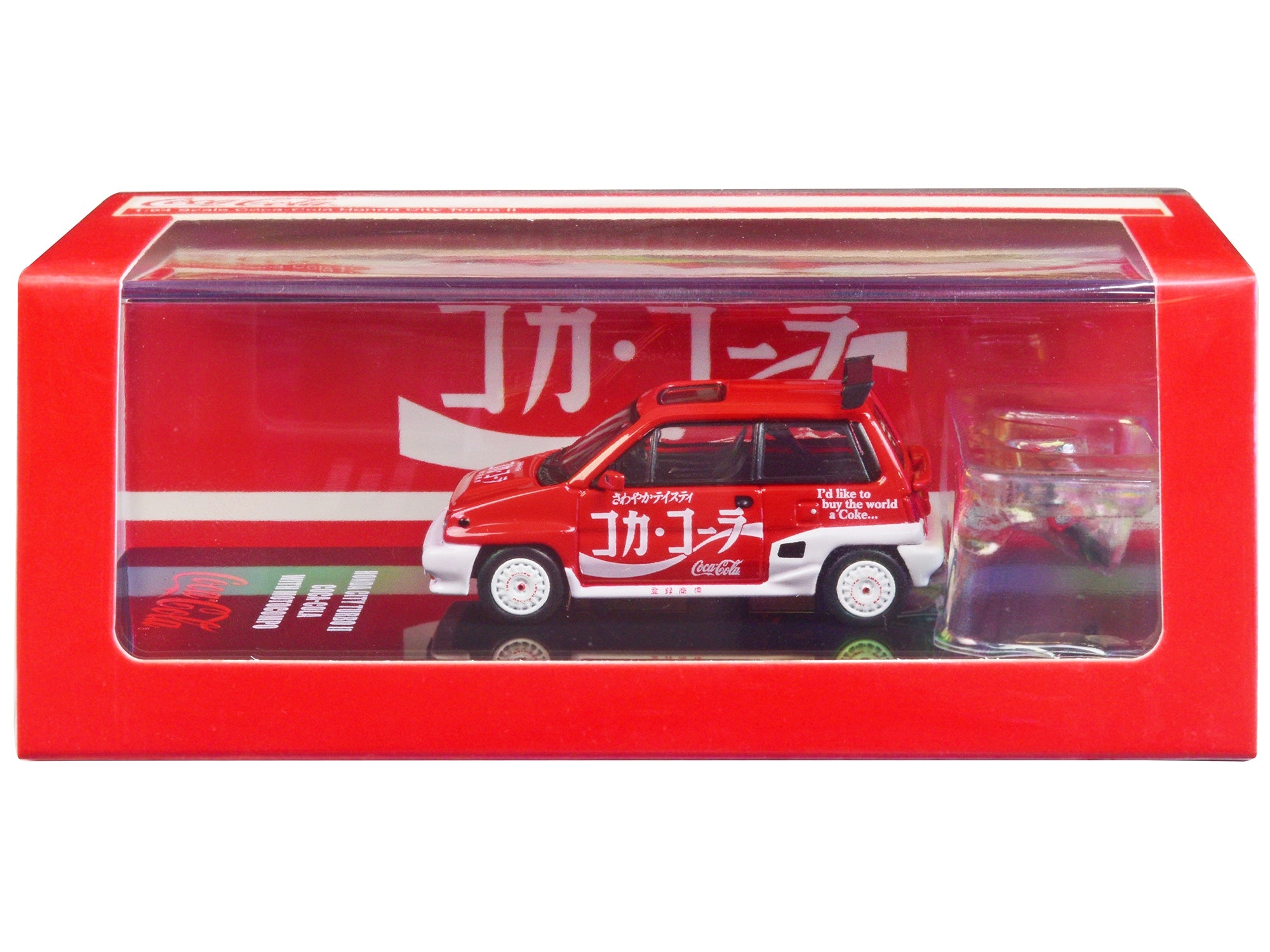 Honda City Turbo II RHD (Right Hand Drive) Red and White "Coca-Cola" with Honda Motocompo Scooter 1/64 Diecast Model Car by Inno Models - Minihomy