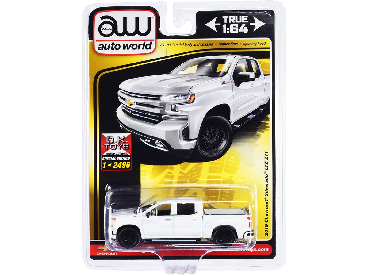 2019 Chevrolet Silverado LTZ Z71 Pickup Truck White Limited Edition to 2496 pieces Worldwide 1/64 Diecast Model Car by Auto World - Minihomy