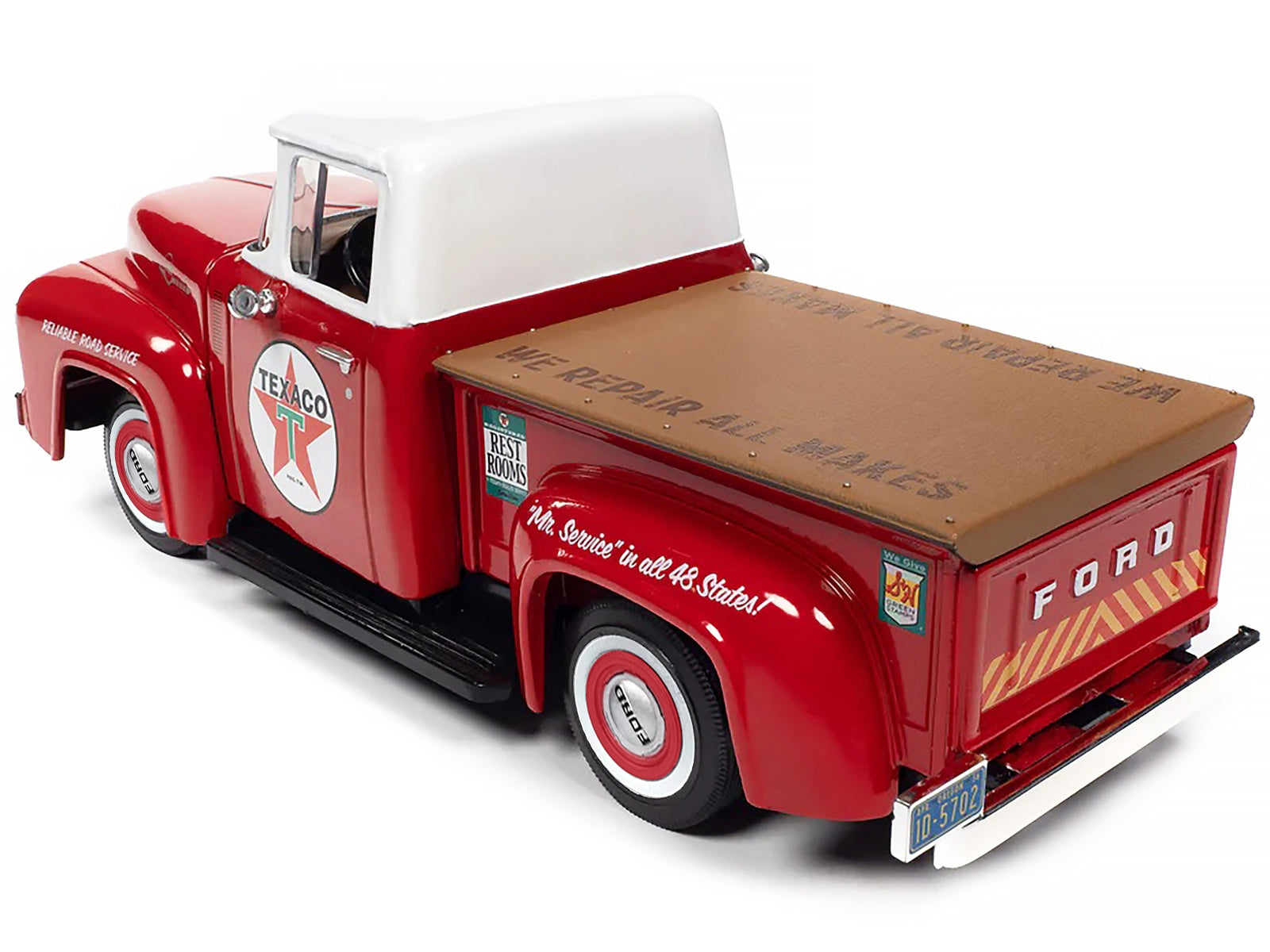 1956 Ford F-100 Pickup Truck Red with White Top "Texaco Reliable Road Service" "Vintage Fuel" Series 1/24 Diecast Model Car by Auto World - Minihomy