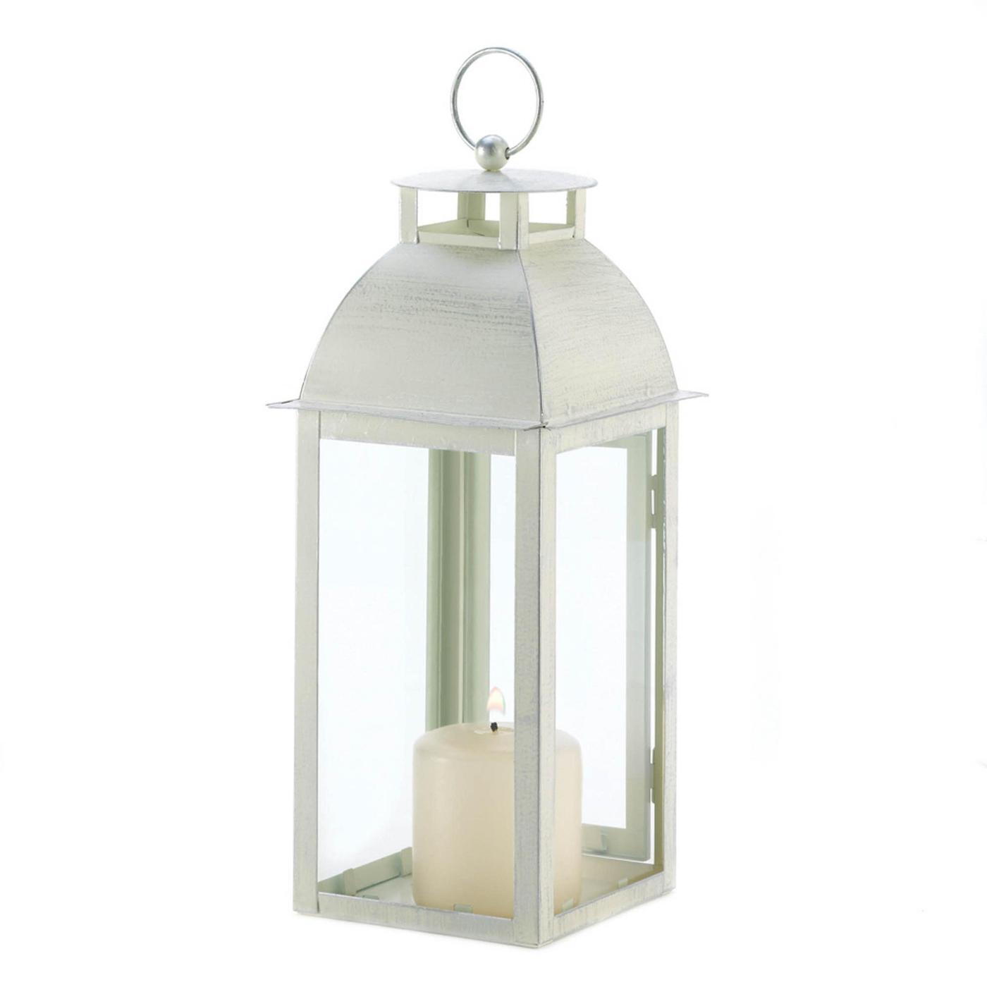 Ivory Distressed Metal Candle Lantern - 12.5 inches - Minihomy