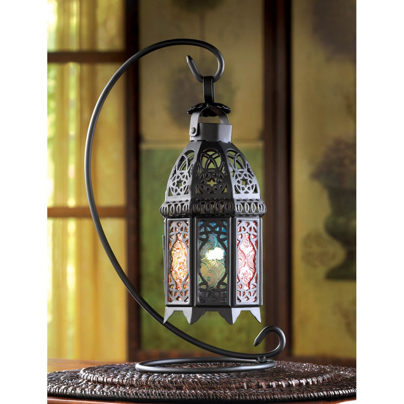 Multi-Colored Candle Lantern with Stand - Minihomy