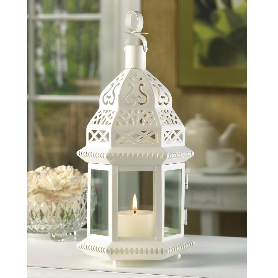 Moroccan White Candle Lantern - 13 inches - Minihomy