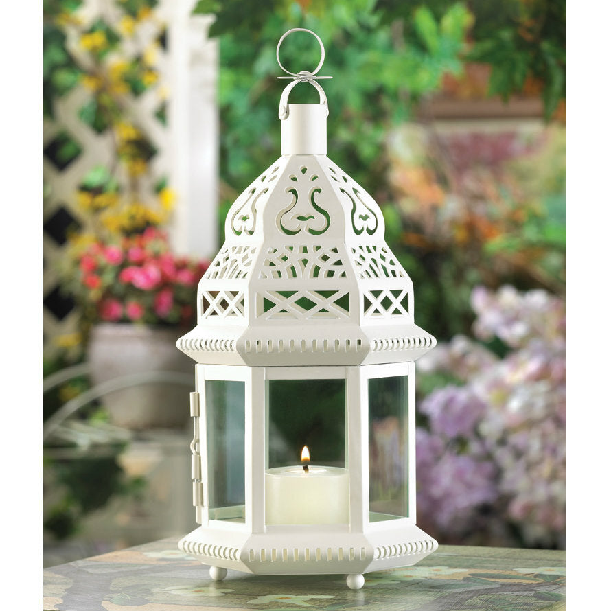 Moroccan White Candle Lantern - 13 inches - Minihomy