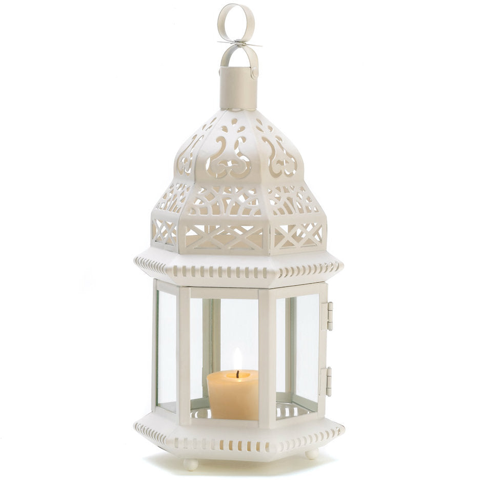 Moroccan White Candle Lantern - 13 inches - Minihomy