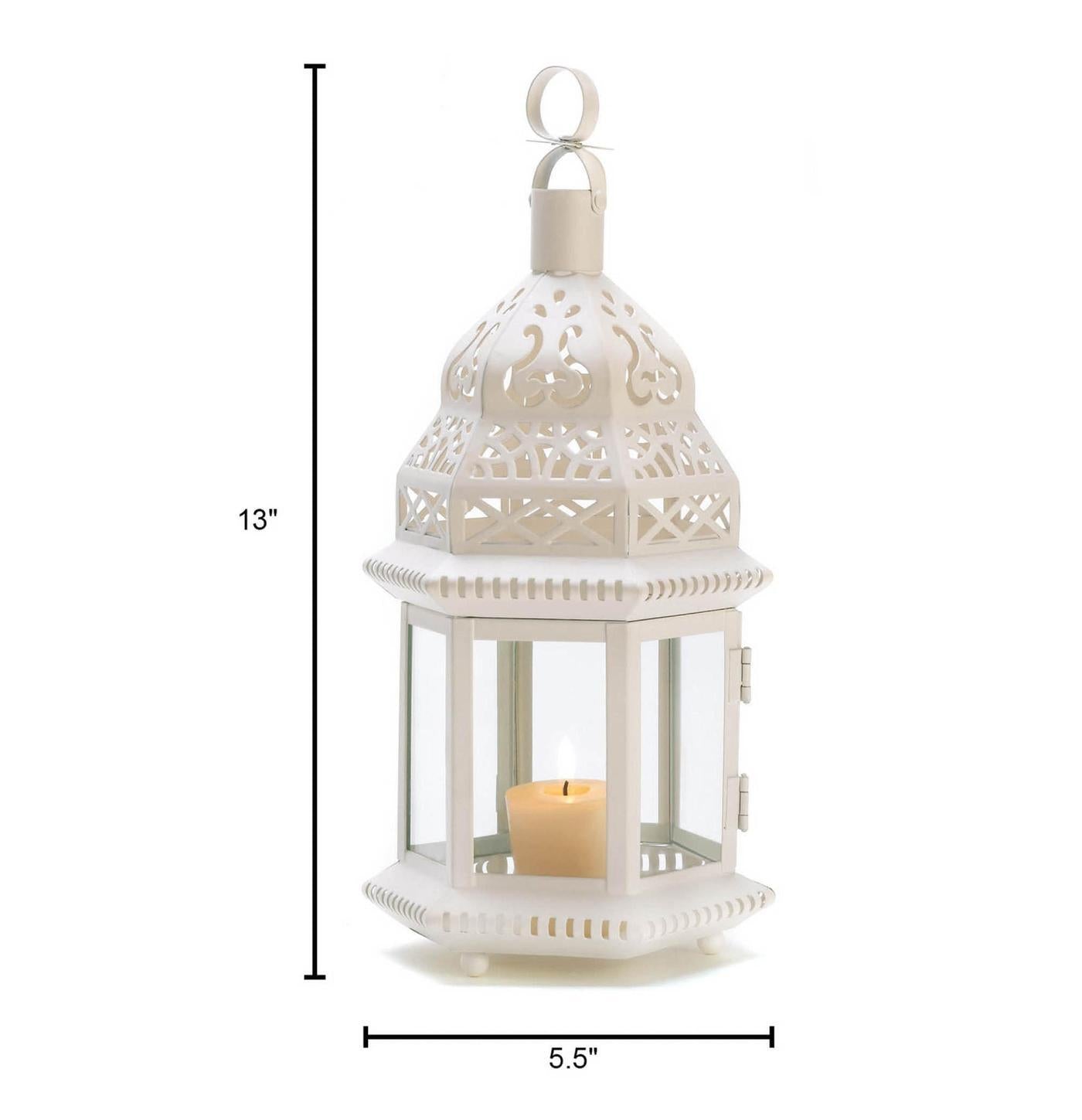 Moroccan White Candle Lantern - 13 inches - Minihomy