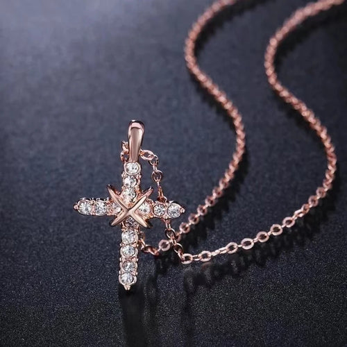 Studded Jesus Cross Necklace Clavicle Chain