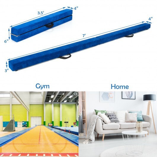 7 Feet Folding Portable Floor Balance Beam with Handles for Gymnasts-Blue - Color: Blue - Minihomy