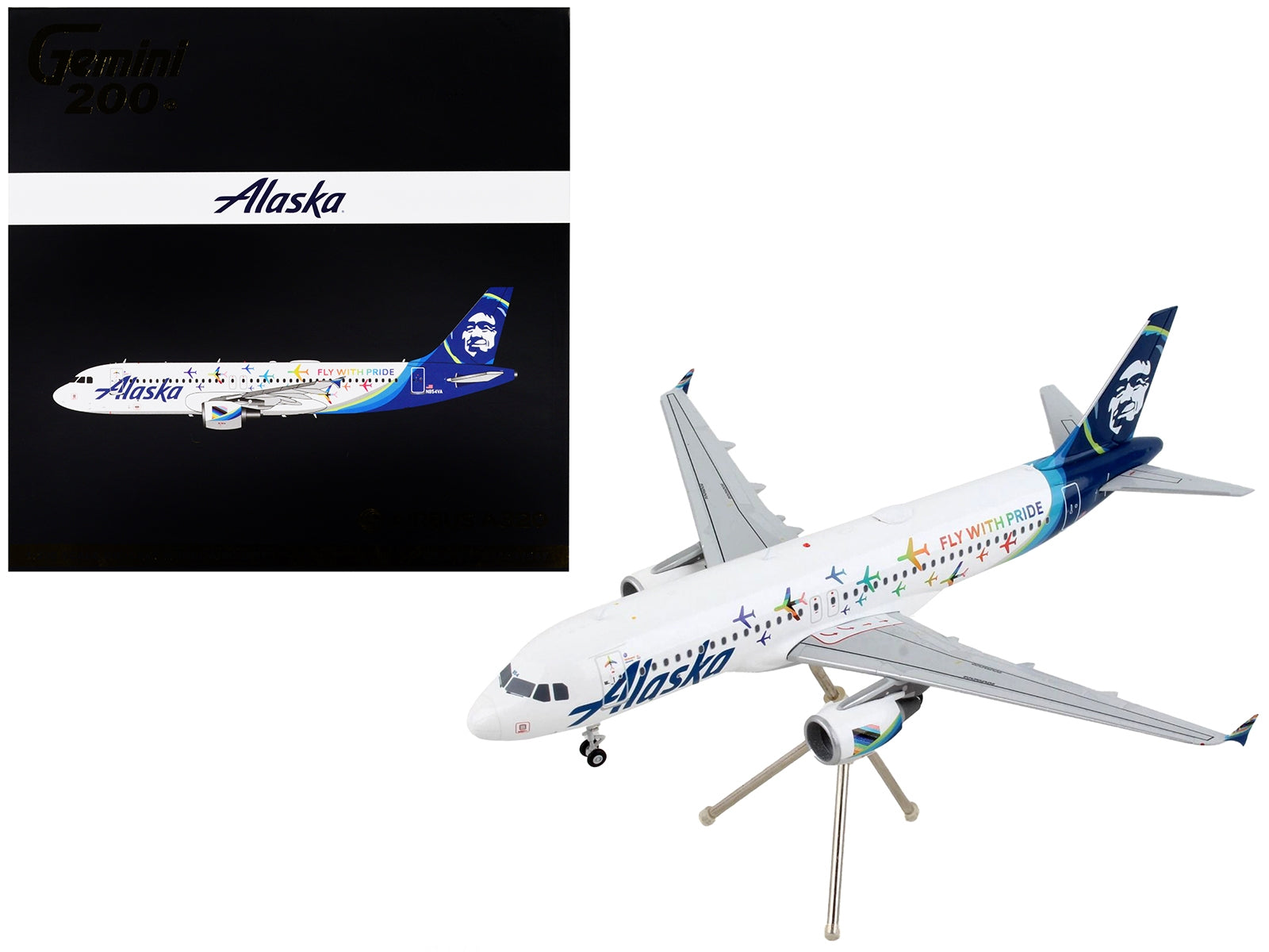 Airbus A320 Commercial Aircraft "Alaska Airlines - Fly With Pride" White with Blue Tail "Gemini 200" Series 1/200 Diecast Model Airplane by GeminiJets