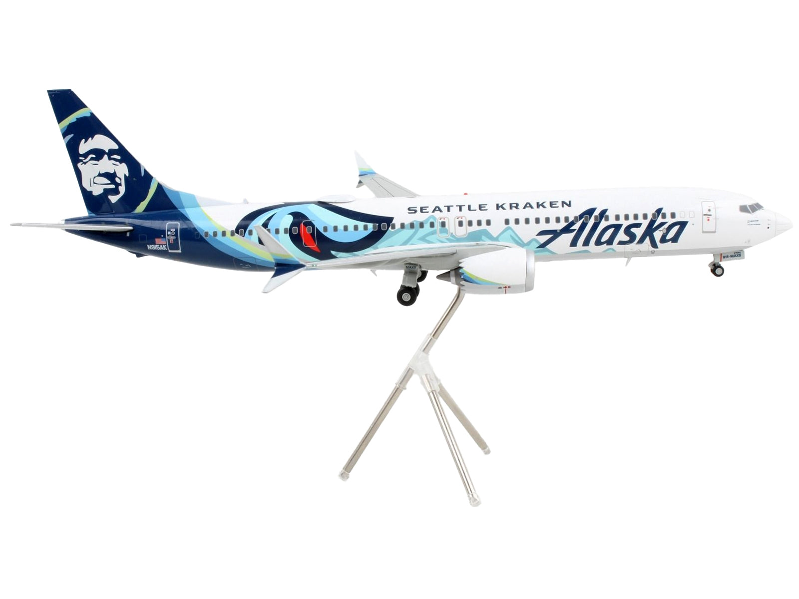 Boeing 737 MAX 9 Commercial Aircraft "Alaska Airlines - Seattle Kraken" White with Blue Tail