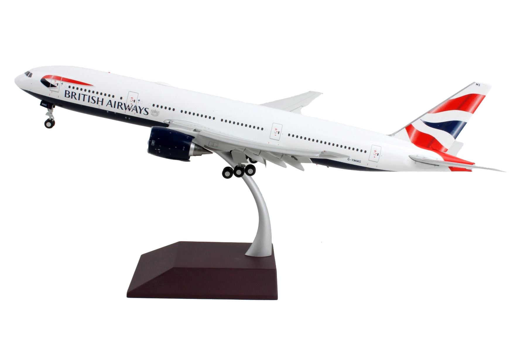 Boeing 777-200ER Commercial Aircraft with Flaps Down "British Airways" White with Striped Tail