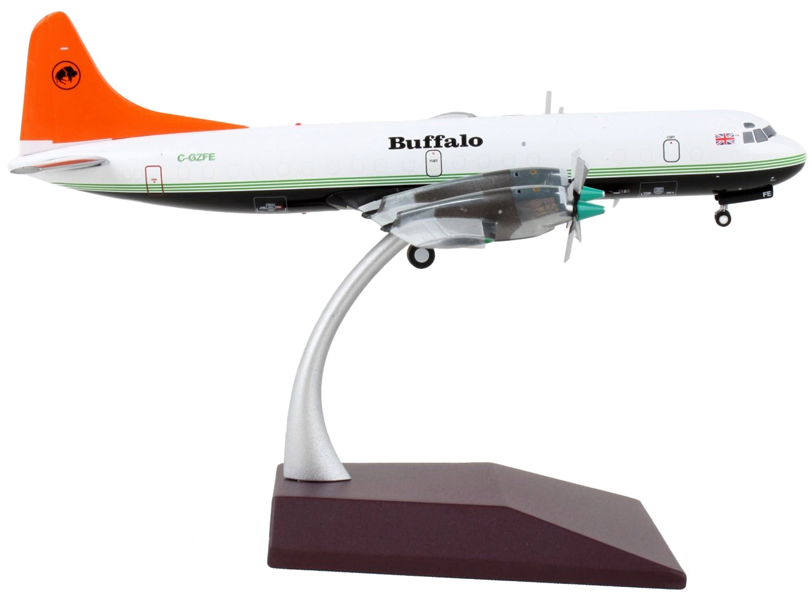 Lockheed L-188 Electra Commercial Aircraft "Buffalo Airways" White and Black with Orange Tail