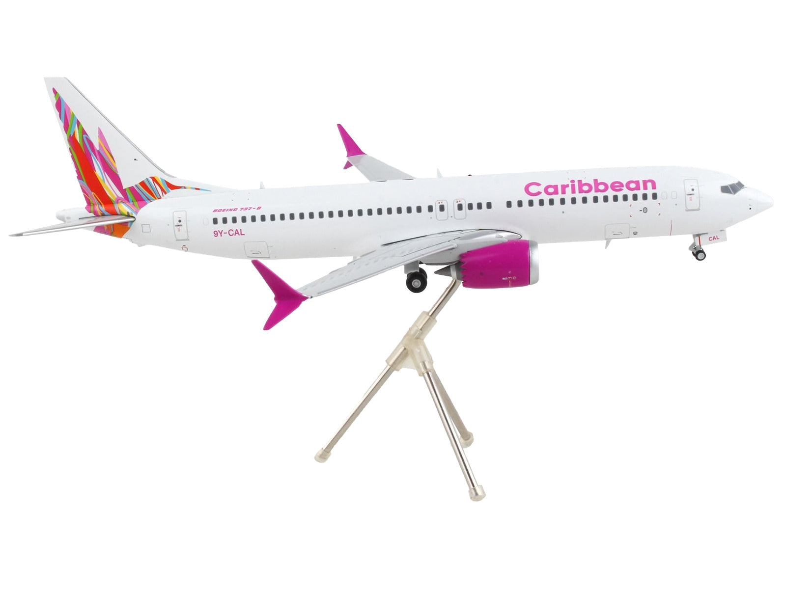 Boeing 737 MAX 8 Commercial Aircraft "Caribbean Airlines" White with Pink Tail "Gemini 200" Series 1/200 Diecast Model Airplane by GeminiJets