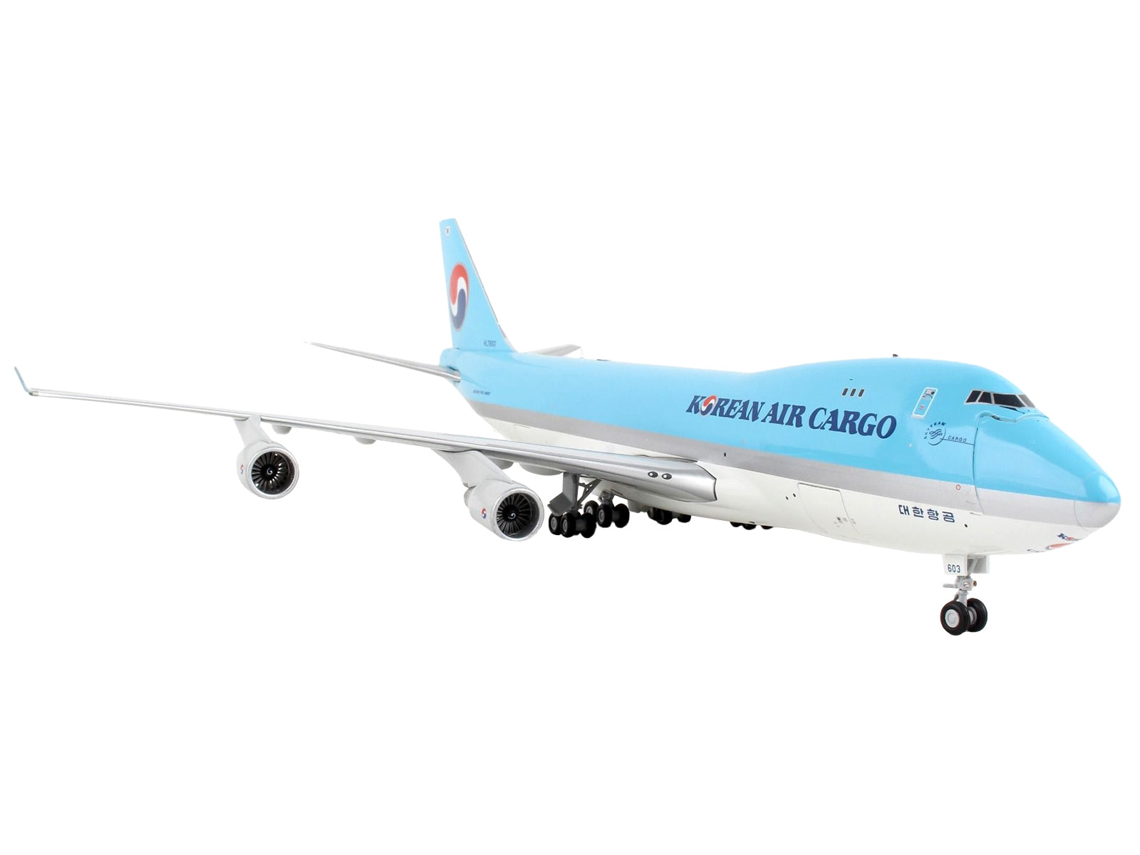 Boeing 747-400F Commercial Aircraft "Korean Air Cargo" Light Blue "Gemini 200 - Interactive" Series 1/200 Diecast Model Airplane by GeminiJets