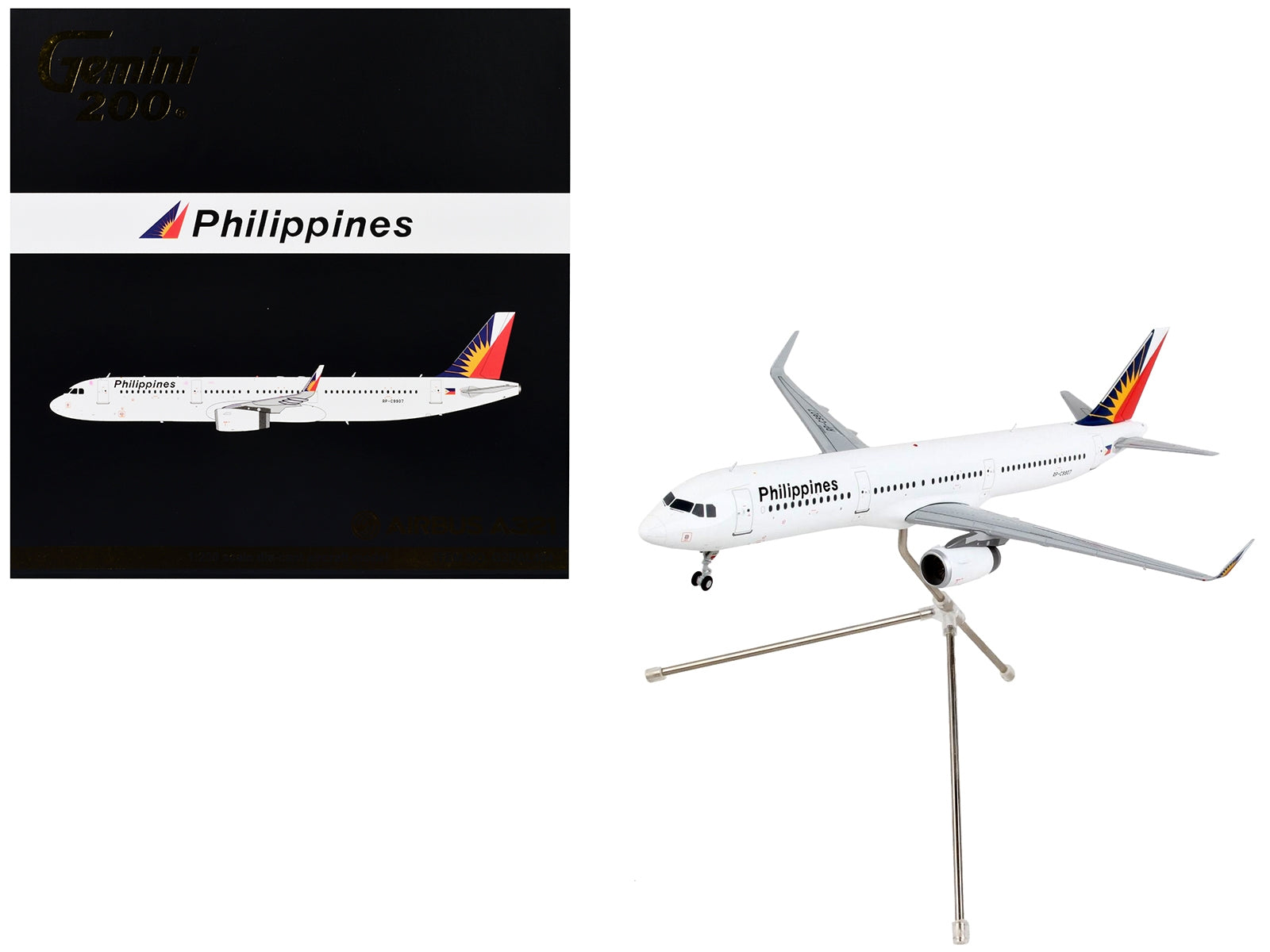 Airbus A321 Commercial Aircraft "Philippine Airlines" White with Tail Graphics "Gemini 200" Series 1/200 Diecast Model Airplane by GeminiJets