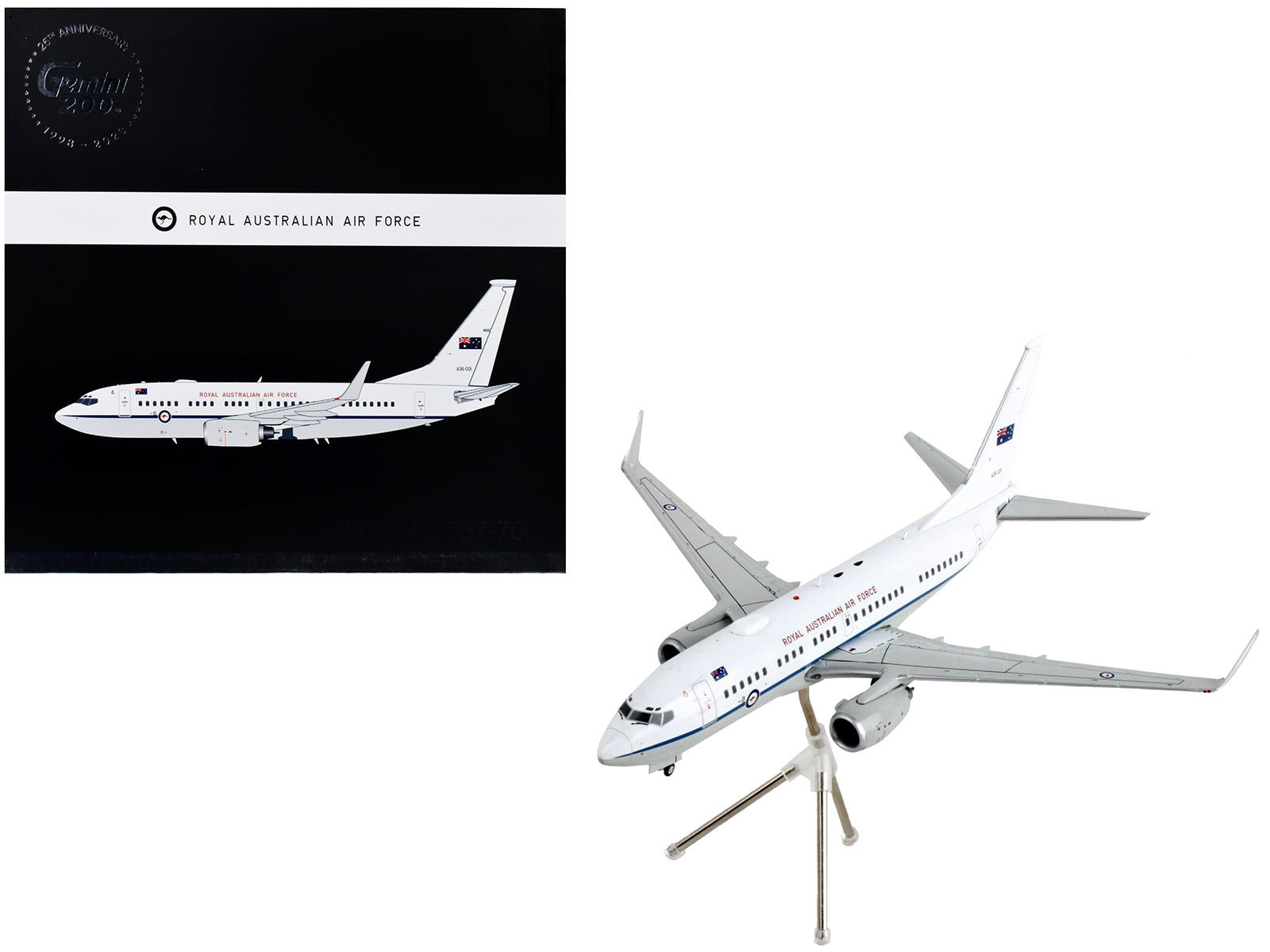 Boeing 737-700 Transport Aircraft "Royal Australian Air Force - A36-001" White and Gray "Gemini 200" Series 1/200 Diecast Model Airplane by GeminiJets