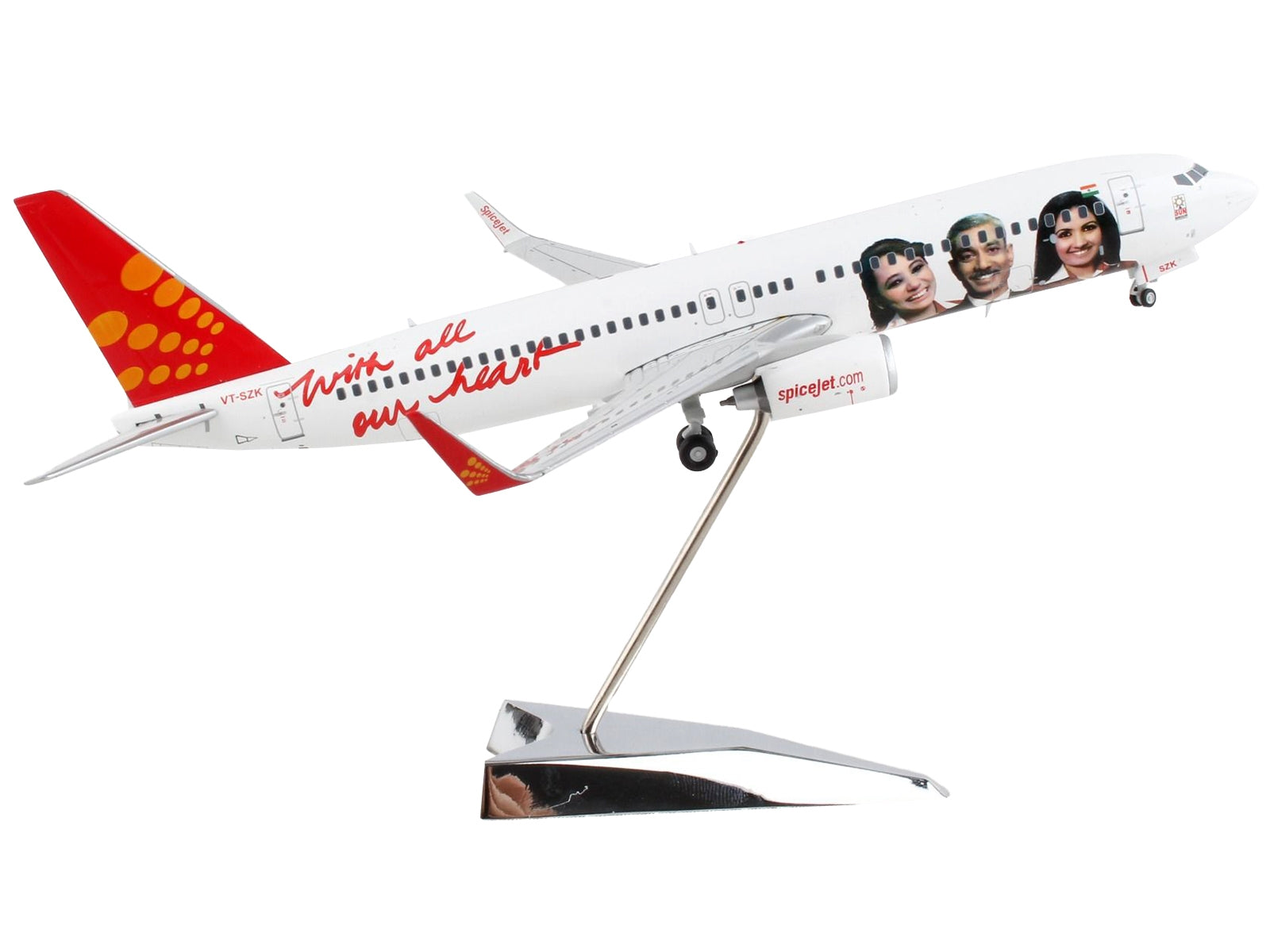 Boeing 737-800 Commercial Aircraft "SpiceJet" White with Red Tail "Gemini 200" Series 1/200 Diecast Model Airplane by GeminiJets