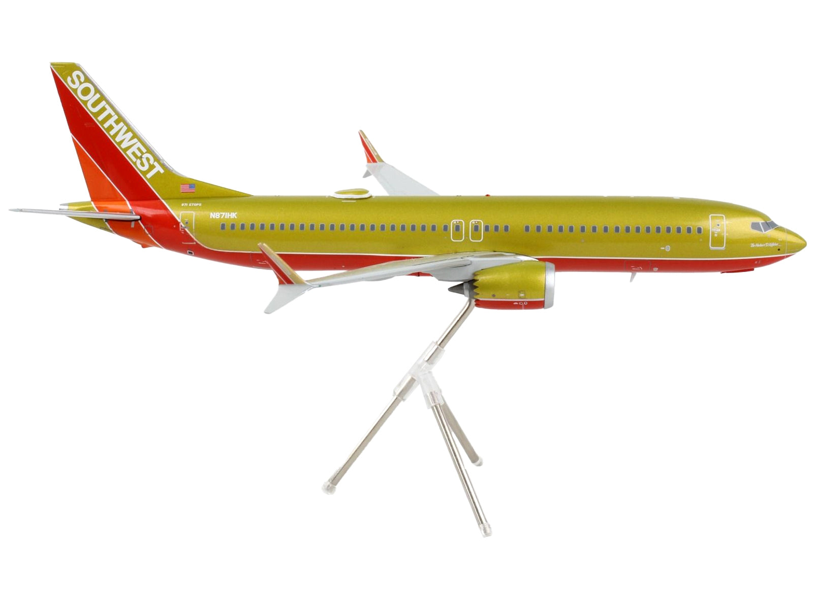 Boeing 737 MAX 8 Commercial Aircraft "Southwest Airlines" Gold and Red "Gemini 200" Series 1/200 Diecast Model Airplane by GeminiJets