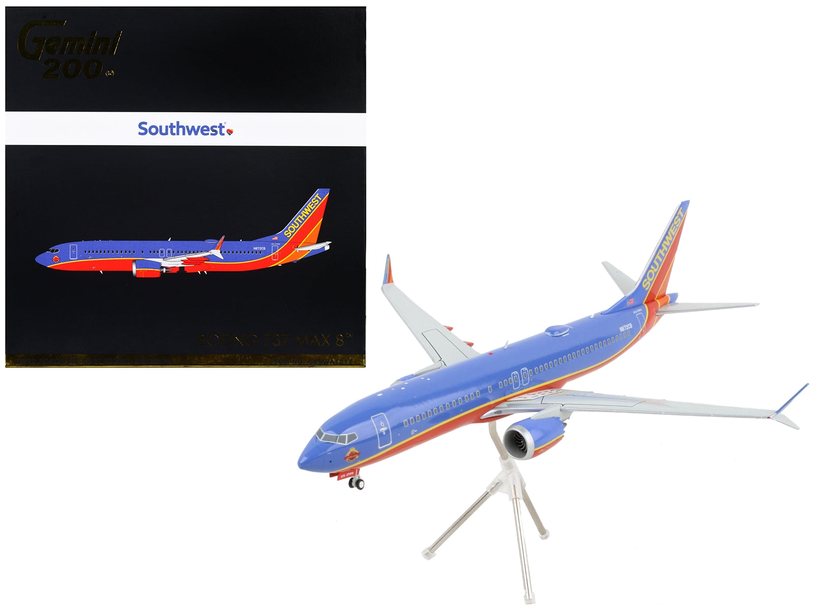 Boeing 737 MAX 8 Commercial Aircraft "Southwest Airlines" Blue and Red "Gemini 200" Series 1/200 Diecast Model Airplane by GeminiJets