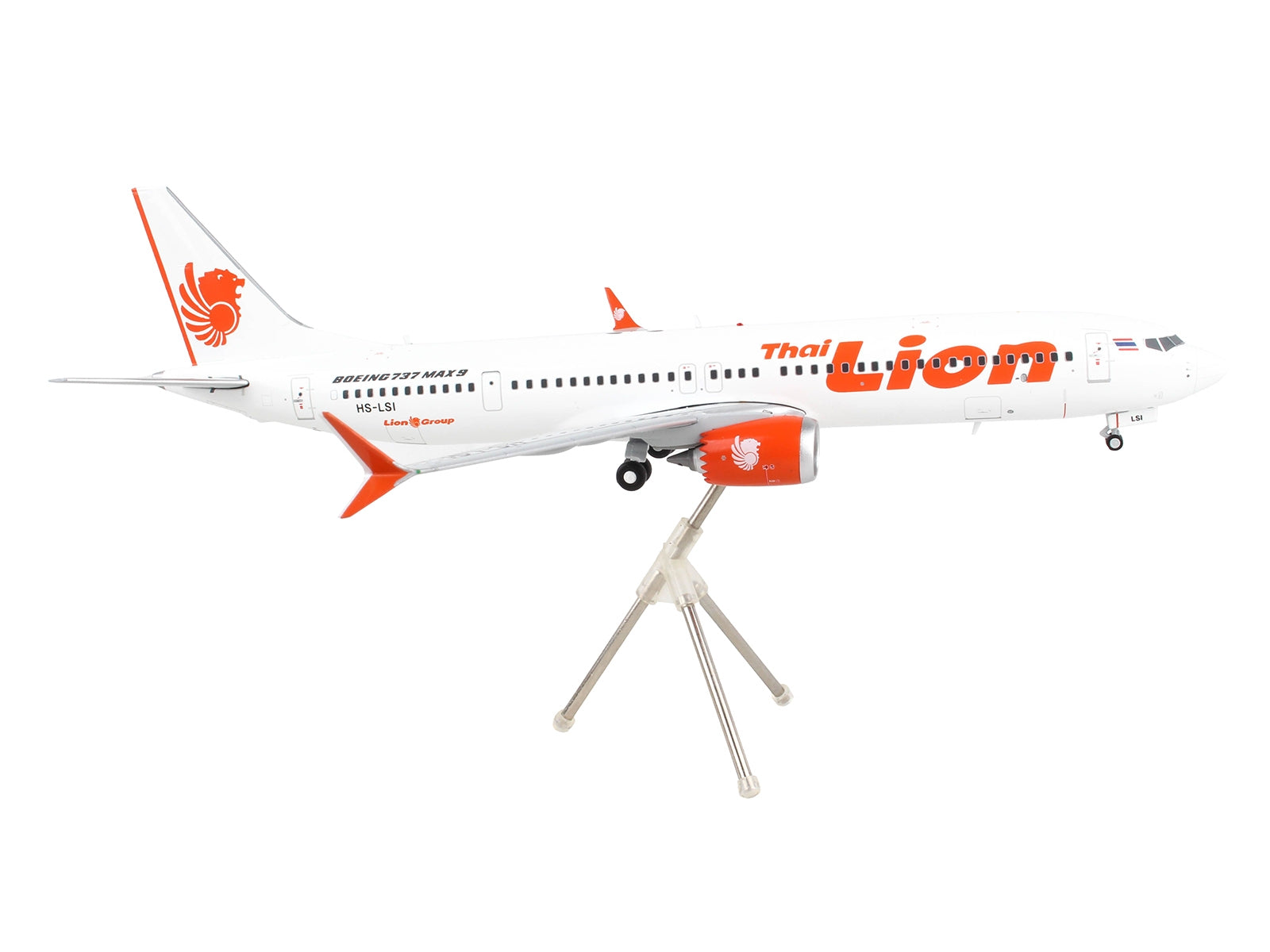 Boeing 737 MAX 9 Commercial Aircraft "Thai Lion Air" White with Orange Tail Graphics "Gemini 200" Series 1/200 Diecast Model Airplane by GeminiJets