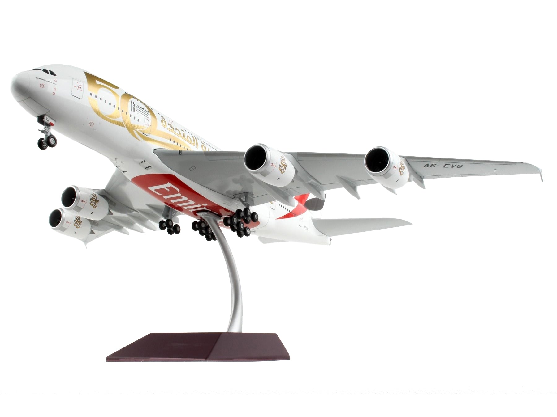 Airbus A380-800 Commercial Aircraft "Emirates Airlines - 50th Anniversary of UAE" White with Striped Tail