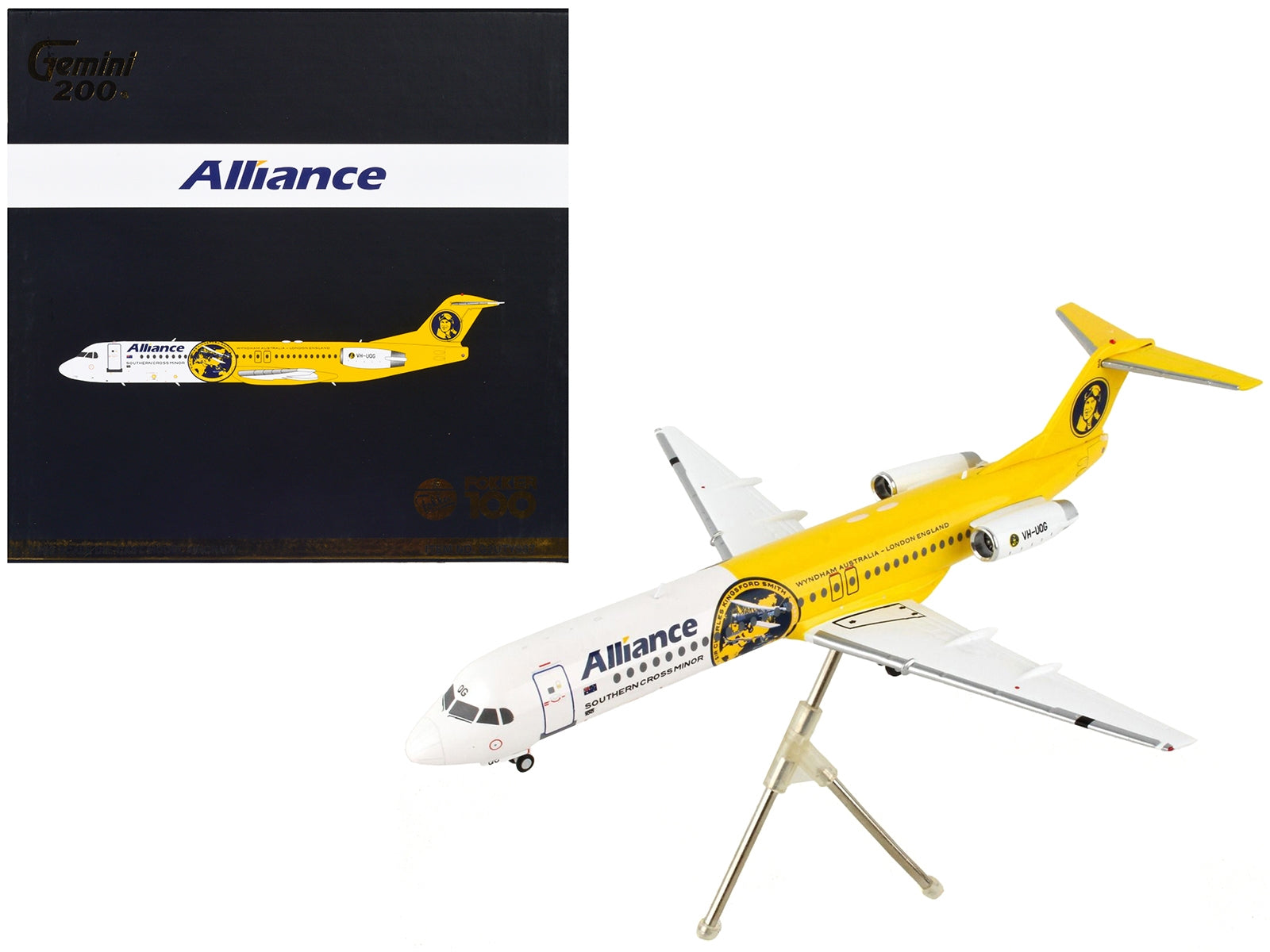 Fokker F100 Commercial Aircraft "Alliance Airlines" White and Yellow "Gemini 200" Series 1/200 Diecast Model Airplane by GeminiJets