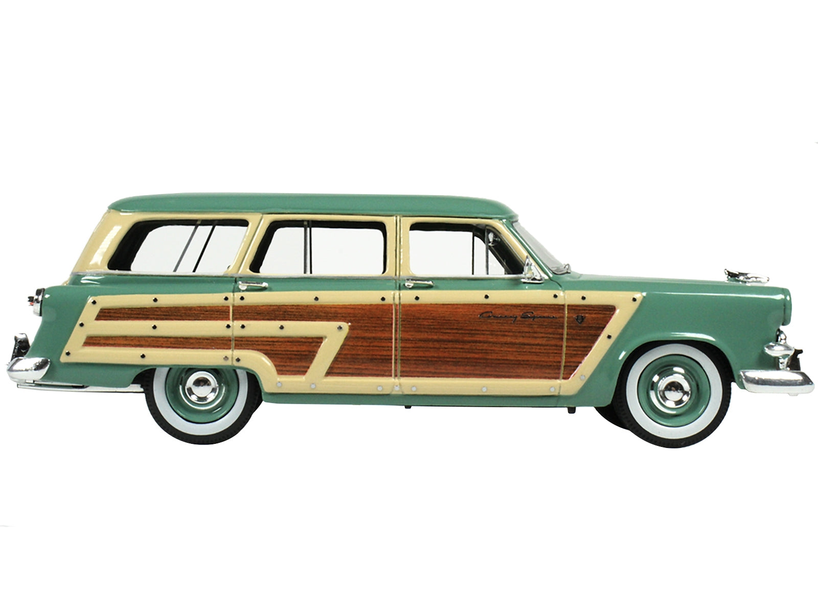 1953 Ford Country Squire Cascade Green with Wood Panels and Green and Cream Interior - Minihomy