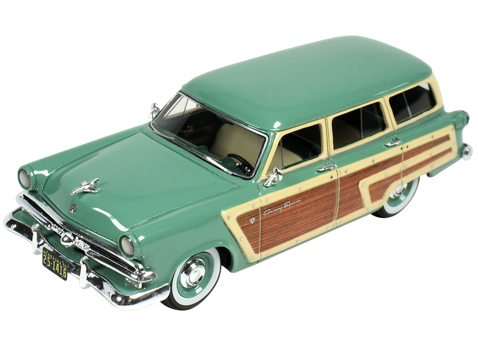 1953 Ford Country Squire Cascade Green with Wood Panels and Green and Cream Interior - Minihomy