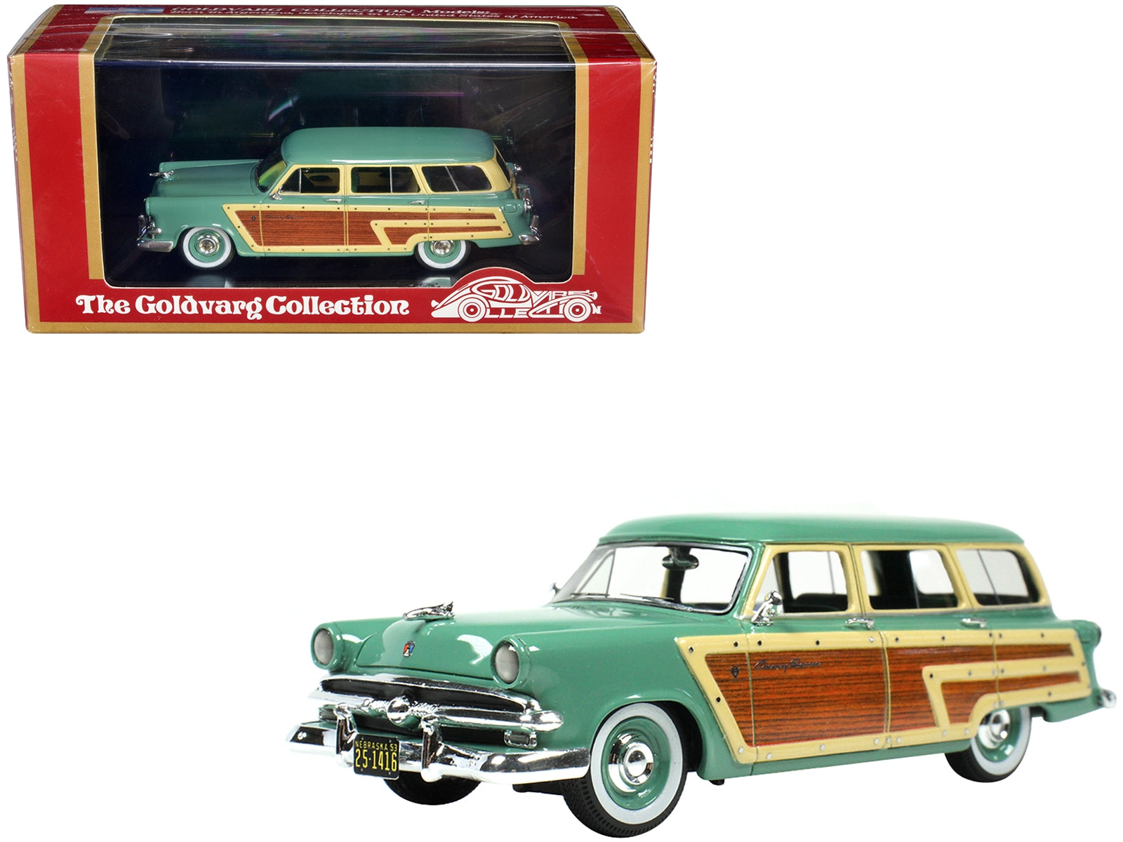 1953 Ford Country Squire Cascade Green with Wood Panels and Green and Cream Interior - Minihomy