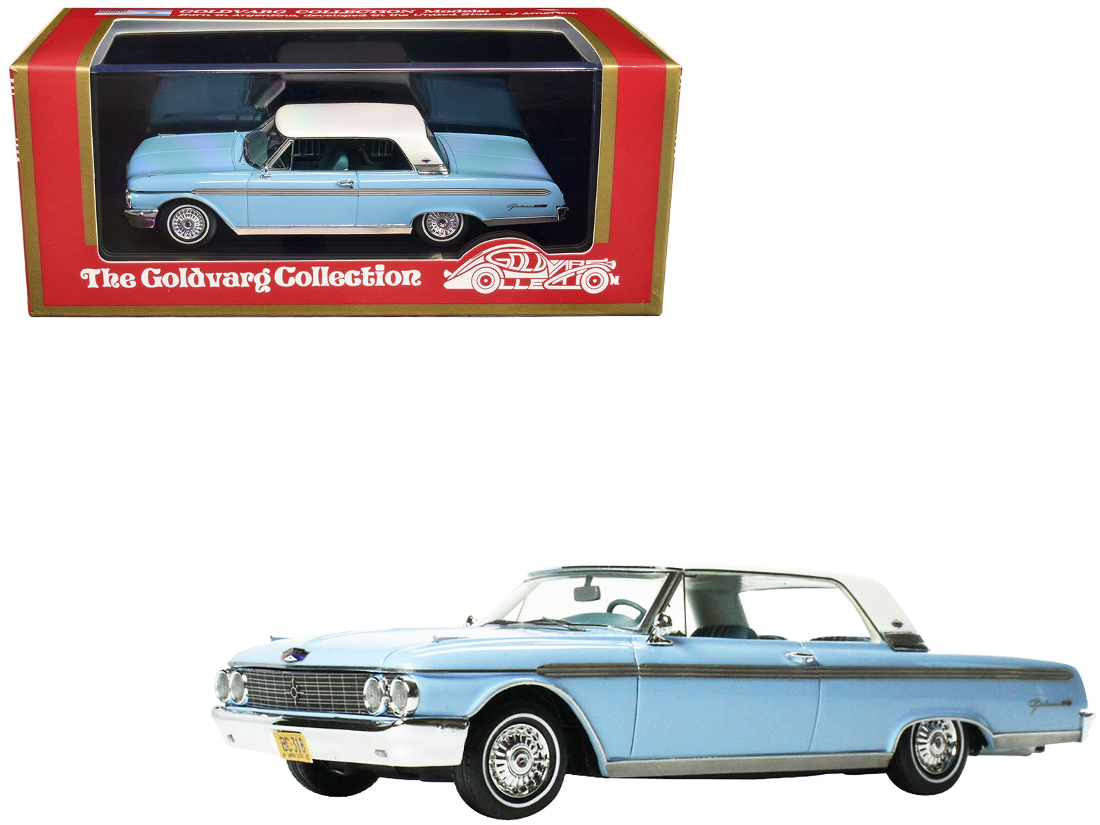 1962 Ford Galaxie Skymist Blue with White Top and Blue Interior Limited Edition to 210 pieces Worldwide 1/43 Model Car by Goldvarg Collection - Minihomy