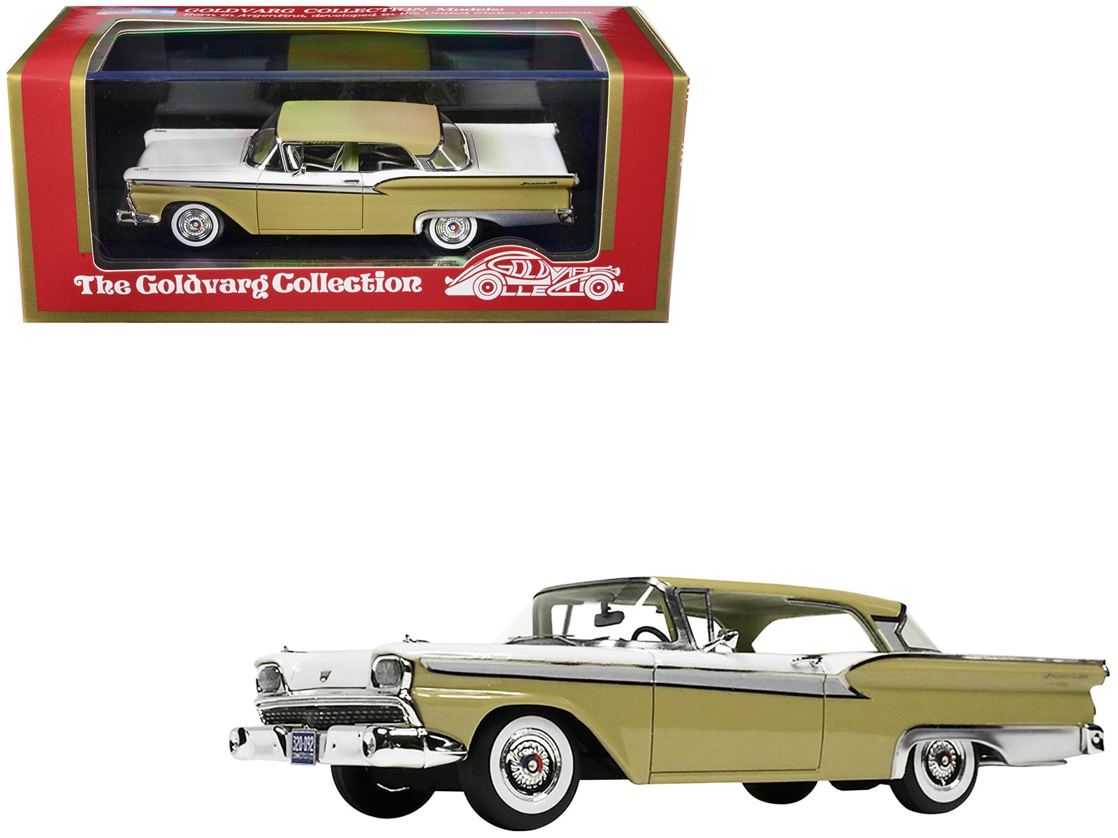 1959 Ford Fairlane 500 Inca Gold and White with Light Green Interior Limited Edition to 240 pieces Worldwide 1/43 Model Car by Goldvarg Collection - Minihomy