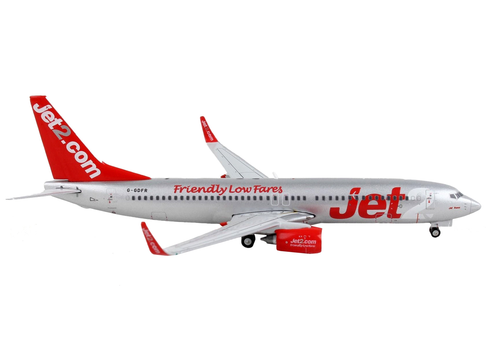 Boeing 737-800 Commercial Aircraft "Jet2.Com" Silver with Red Tail 1/400 Diecast Model Airplane by GeminiJets