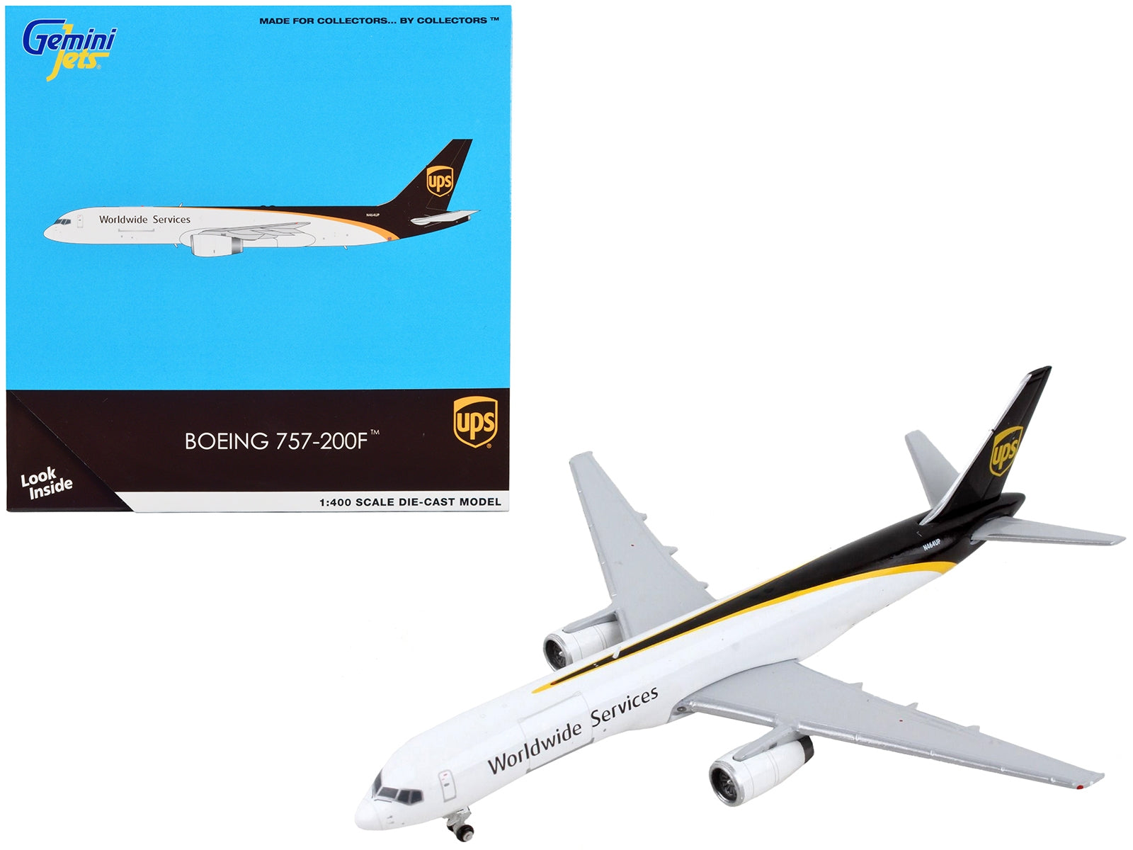 Boeing 757-200F Commercial Aircraft "UPS (United Parcel Service) - Worldwide Services" White and Dark Brown 1/400 Diecast Model Airplane by GeminiJets