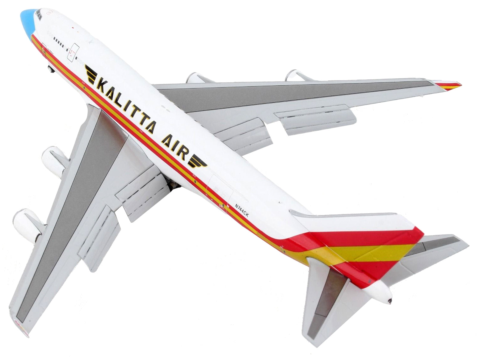 Boeing 747-400F Commercial Aircraft with Flaps Down "Kalitta Air" White with Stripes "Mask" Livery 1/400 Diecast Model Airplane by GeminiJets