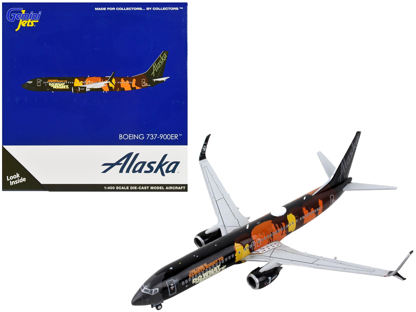 Boeing 737-900ER Commercial Aircraft "Alaska Airlines - Our Commitment Livery" Black with Graphics 1/400 Diecast Model Airplane by GeminiJets