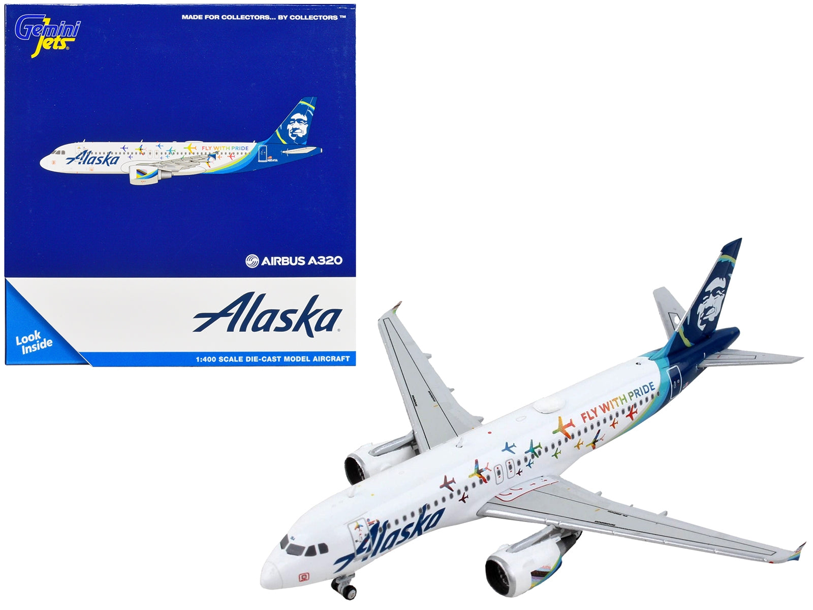 Airbus A320 Commercial Aircraft "Alaska Airlines - Fly with Pride" White with Blue Tail 1/400 Diecast Model Airplane by GeminiJets