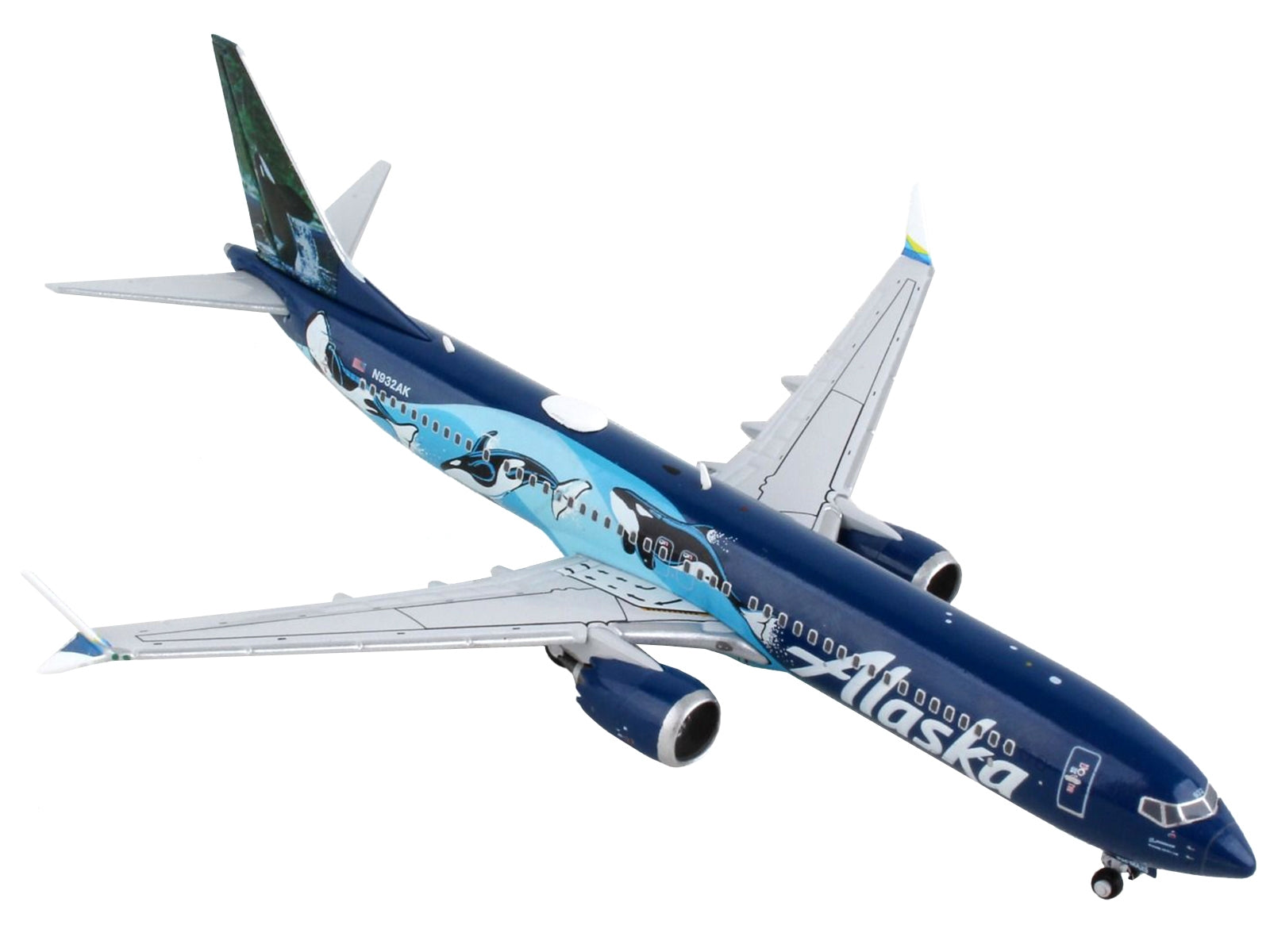 Boeing 737 MAX 9 Commercial Aircraft "Alaska Airlines" Blue with Orca Graphics 1/400 Diecast Model Airplane by GeminiJets