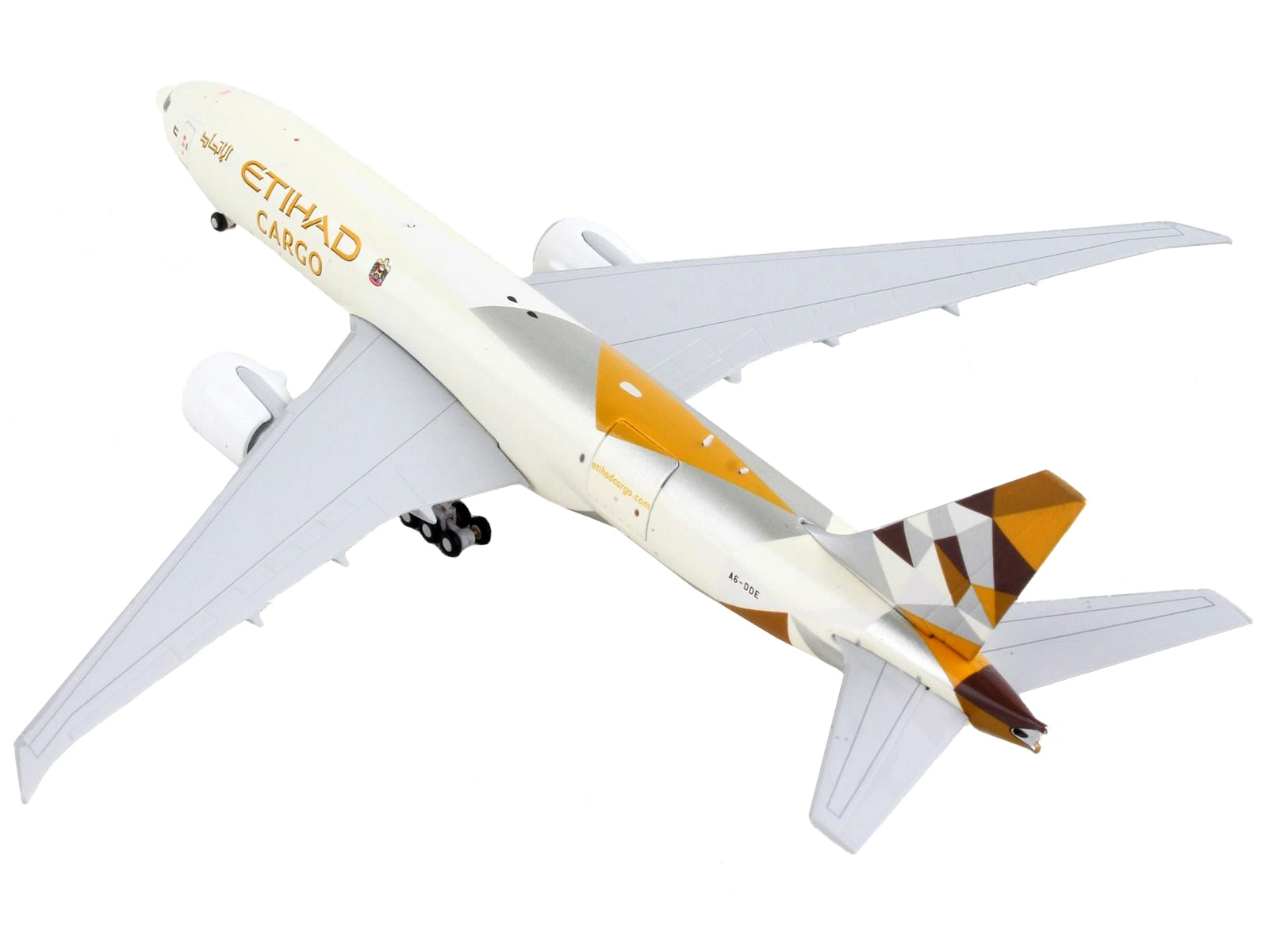 Boeing 777F Commercial Aircraft "Etihad Cargo" Beige with Graphics "Interactive Series" 1/400 Diecast Model Airplane by GeminiJets